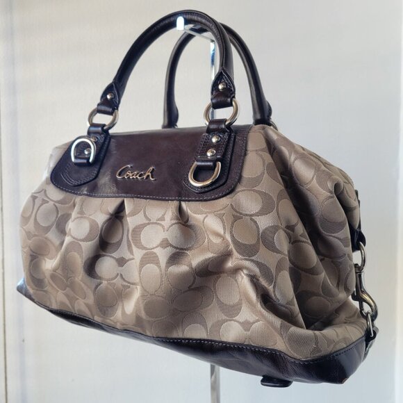 Coach Ashley Signature Sateen Brown/Khaki Satchel Handbag - Picture 13 of 16